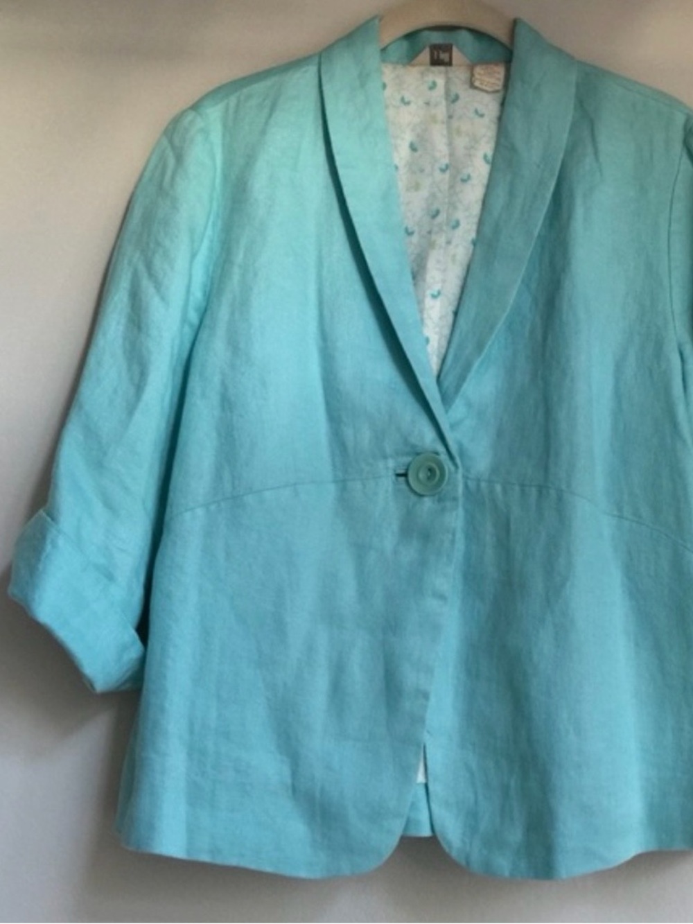 J. JILL Jacket TIDAL BLUE Blazer Linen Floral Green White Size Small Petite